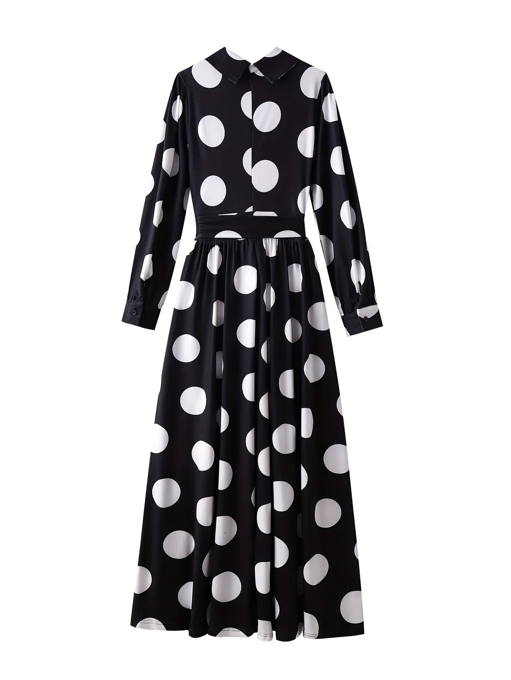 Bow Knot Polka Dot Maxi Dress — Long Sleeve Elegant Casual Lady Dress