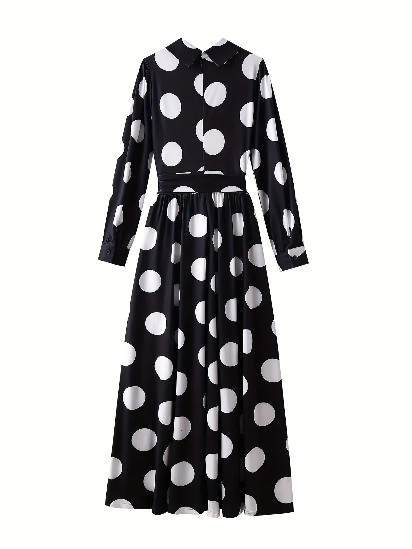 Bow Knot Polka Dot Maxi Dress — Long Sleeve Elegant Casual Lady Dress