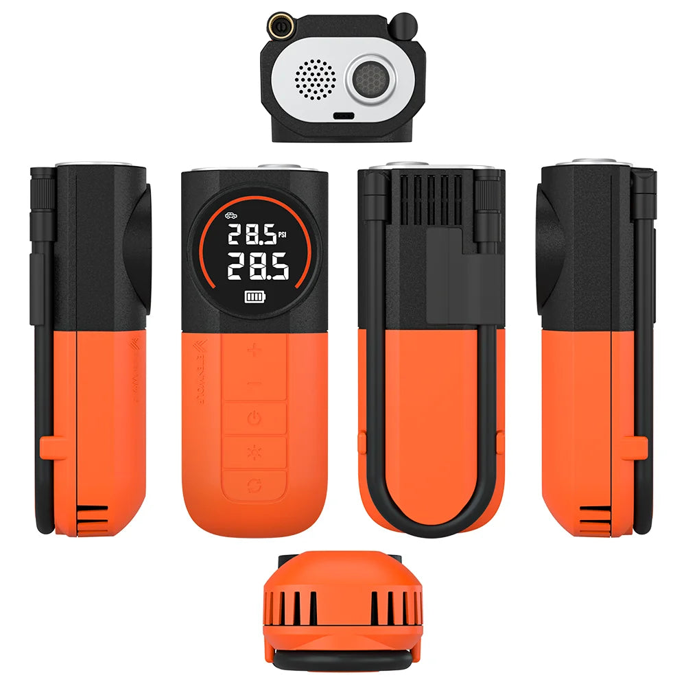 Portable Tire Inflator with Built-In Hose and Storage