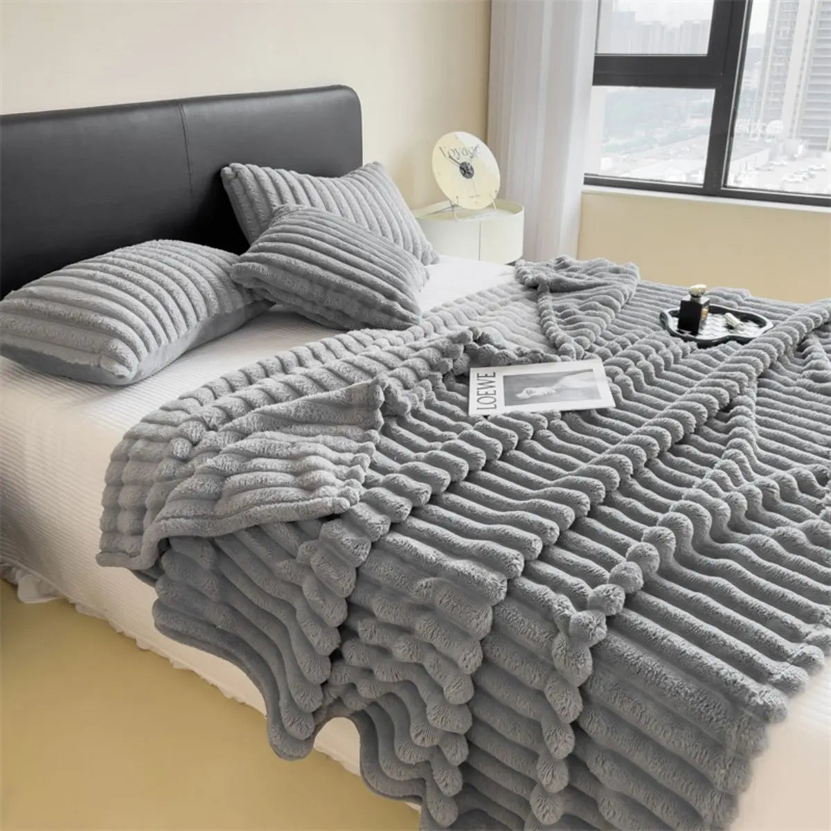 Wide Stripe Coral Fleece Multifunctional Blanket – Bed Sheet, Nap & Pet Blanket, 9 Colors & 5 Sizes