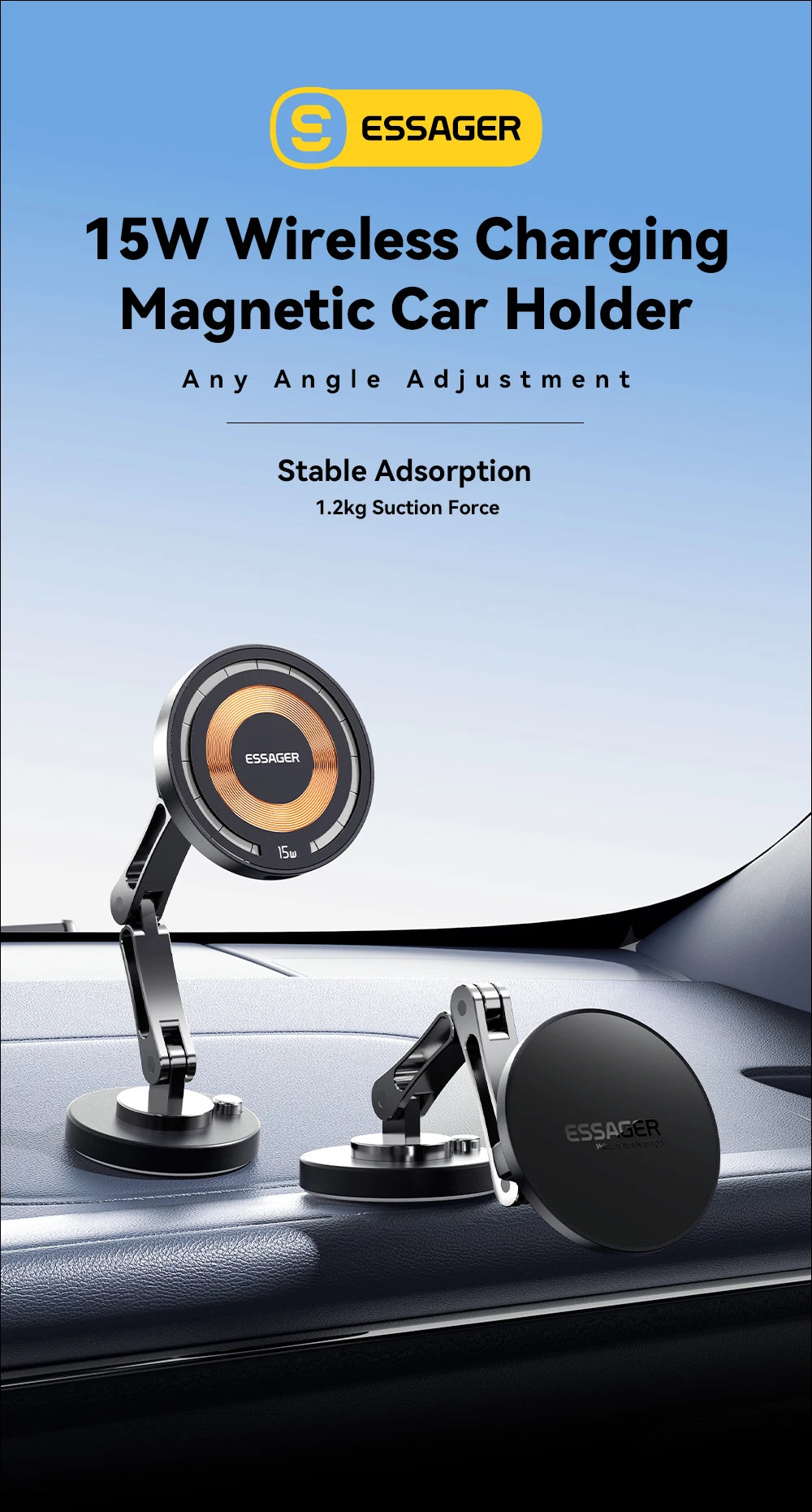 Essager Magnetic Wireless Car Charger & Phone Mount – 15W MagSafe iPhone 15 14 13