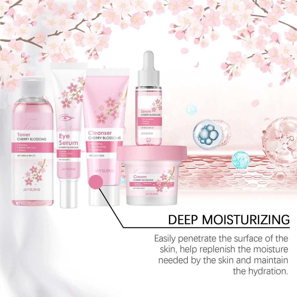 Sakura Skincare Set – Cherry Blossom Face Cream, Serum, Toner, Cleanser & Eye Cream for Women