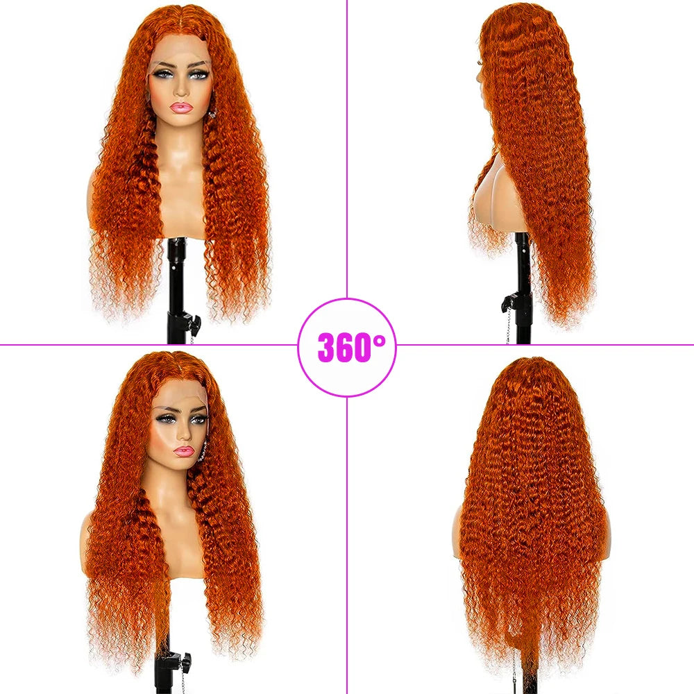 Ginger Orange Deep Wave Lace Front Wig | 30–36 Inch 13x4 13x6 4x4 HD Lace Colored Human Hair Pre-Plucked