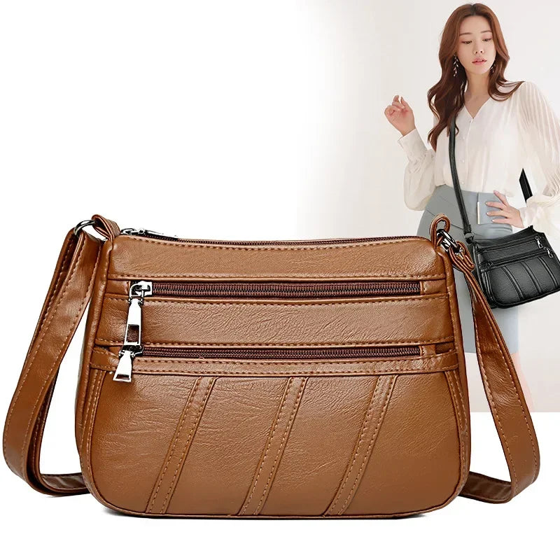 Soft PU Leather Hobo Crossbody Bag – Multilayer Mummy Shoulder Bag for Women