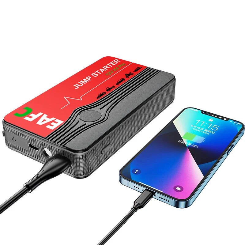 EAFC Portable Car Jump Starter — 600A–2000A Peak, 12V Battery Booster & Power Bank with LED Light