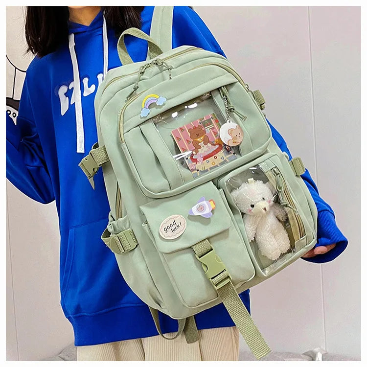 HTLT Korean Style Nylon Backpack – Large Capacity Waterproof Student School Bag for Women