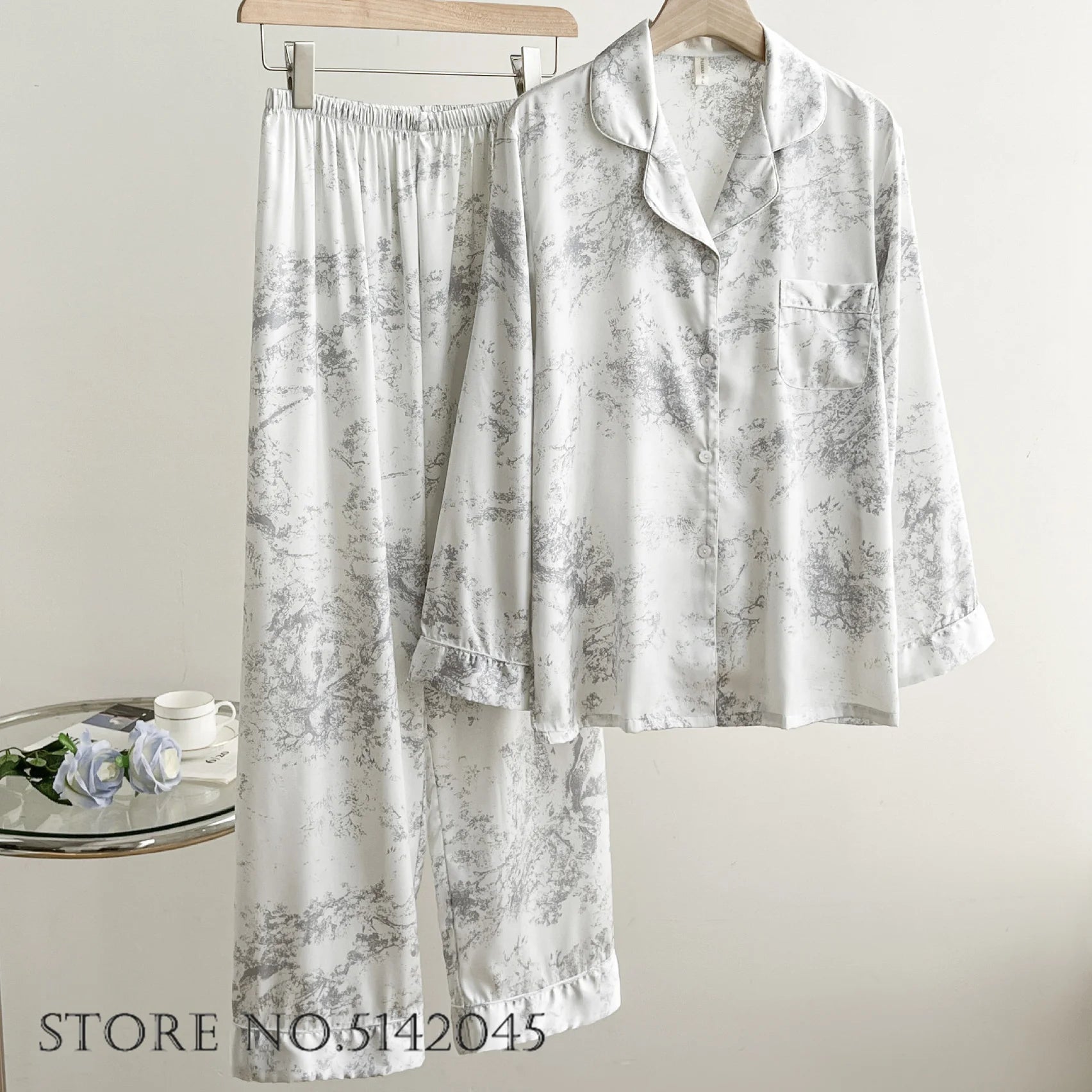 Women's Floral Print Satin 2-Piece Pajama Set | Loose Lounge Wear Homewear Suit