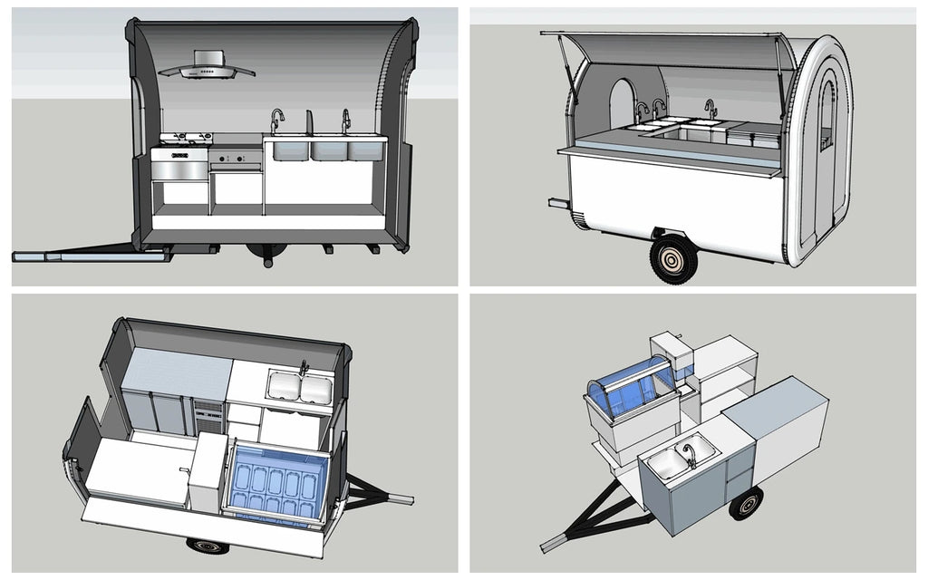 Custom Food Truck Cart — Burger & Fast Food Design with Dual Sinks & Non-Slip Floor