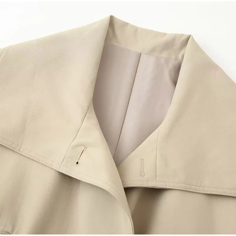 Women's Double-Breasted Cropped Trench Coat – Chic Vintage Office Jacket