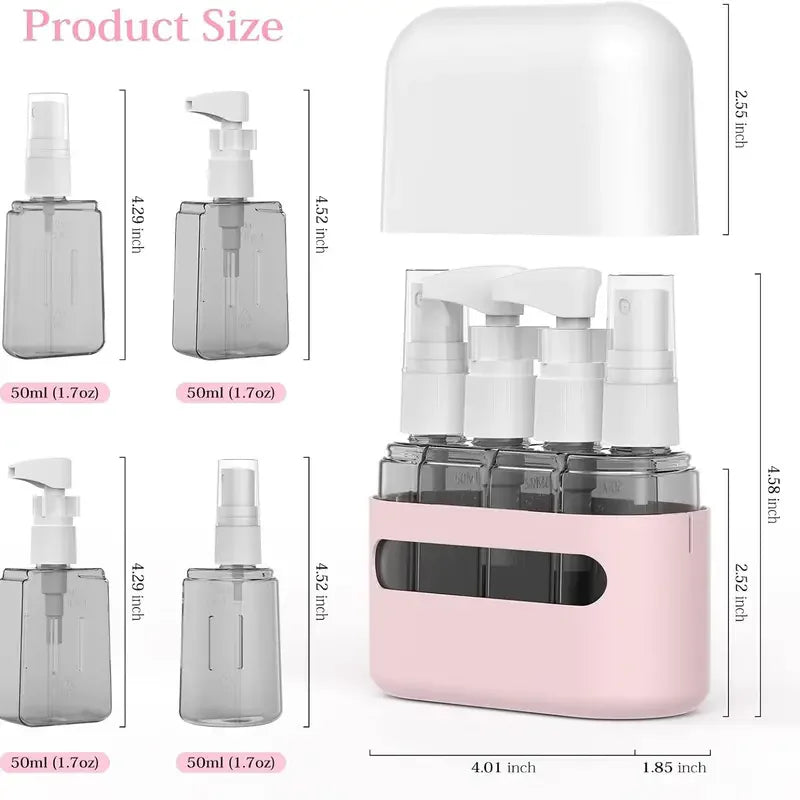 4-in-1 TSA-Approved Leak-Proof Refillable Travel Toiletry Bottles Kit – Airplane Carry-On Accessories
