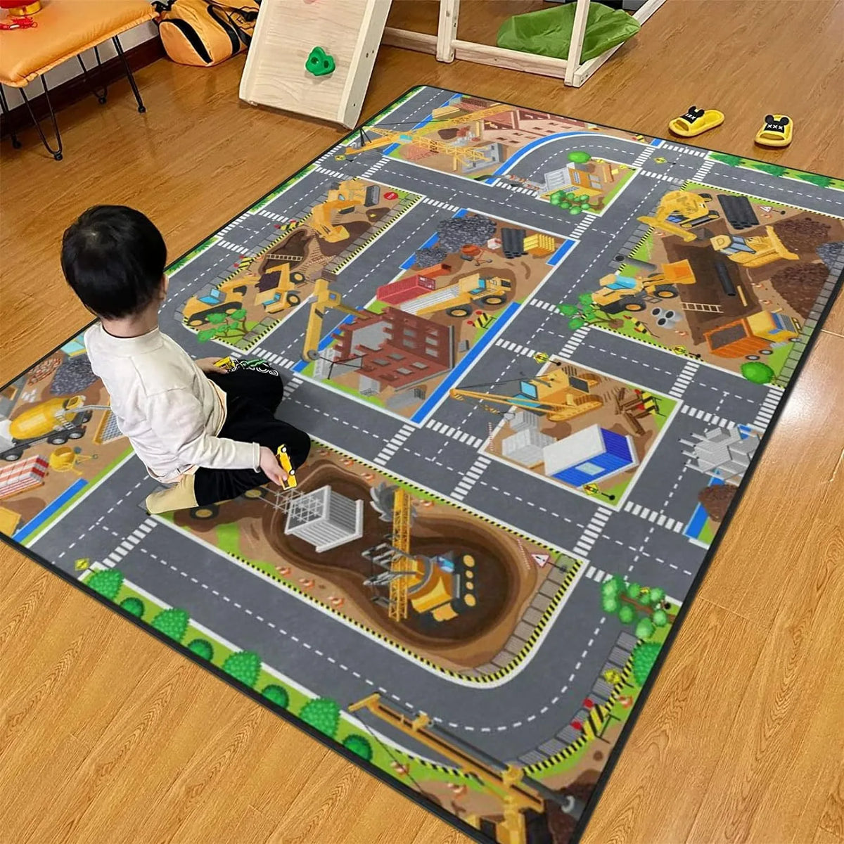 Kids City Traffic Play Mat – Car Park Parking Lot Rug for Boys & Girls, Educational Floor Map