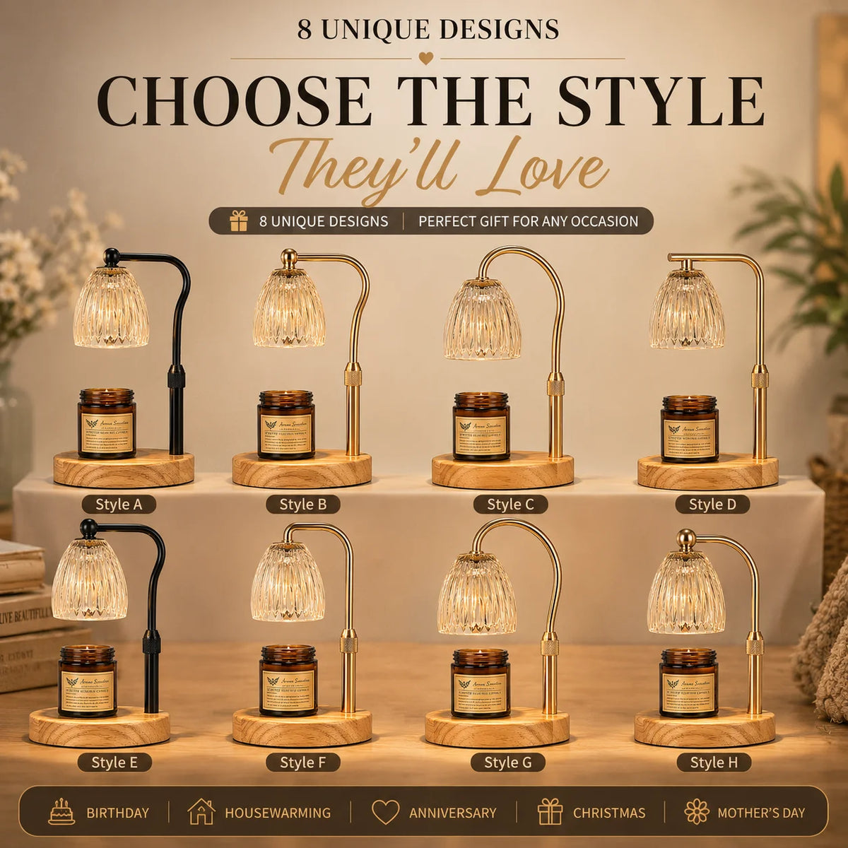 Dimmable 50W Candle Warmer Lamp with Glass Shade