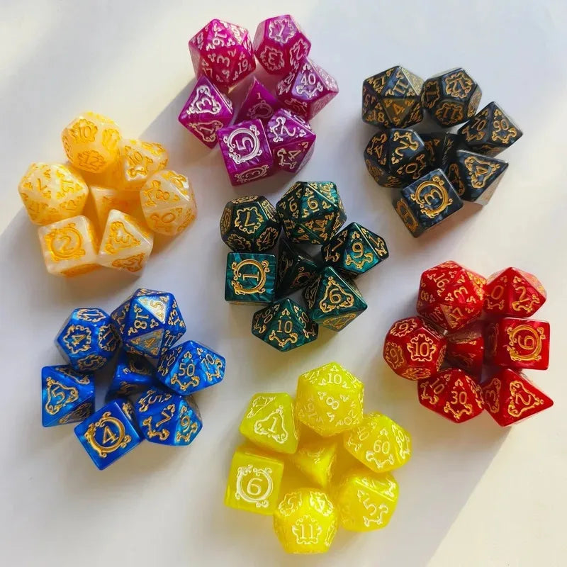 7-Piece DND RPG Polyhedral Dice Set – Dragon Pattern Acrylic Dice for Role Playing & Board Games