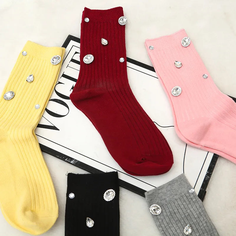 Women's Rhinestone Socks – Cotton-Blend Sparkle