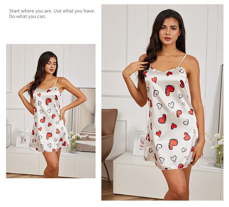 Silk Suspender Mini Nightdress — Sexy Spaghetti Strap Sleepwear