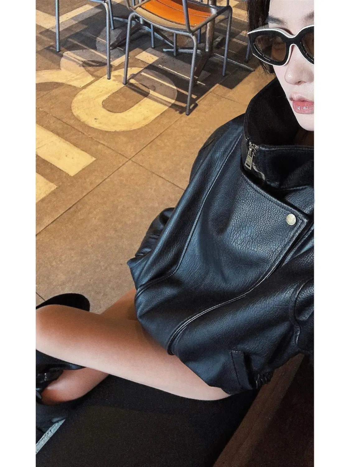 Women's Faux Leather Jacket – Loose Fit Zip Front