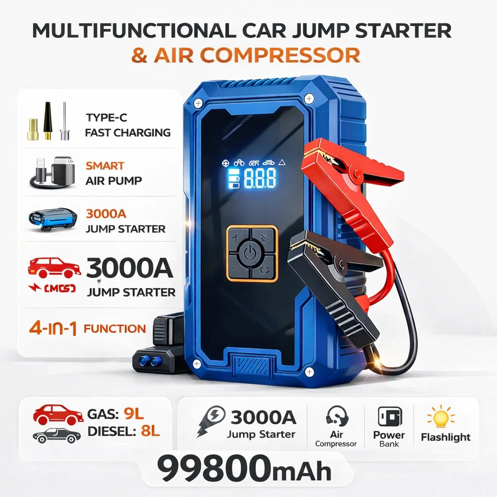 12V Car Jump Starter – USB Charging & LED Light