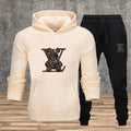 Men's Printed Hoodie Sweatshirt Set – 2-Piece Fleece Jogging Tracksuit