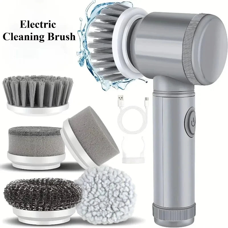 Electric Spin Scrubber – 5 Replaceable Brush Heads, 1500mAh Rechargeable, 450 RPM Cordless Cleaning Brush