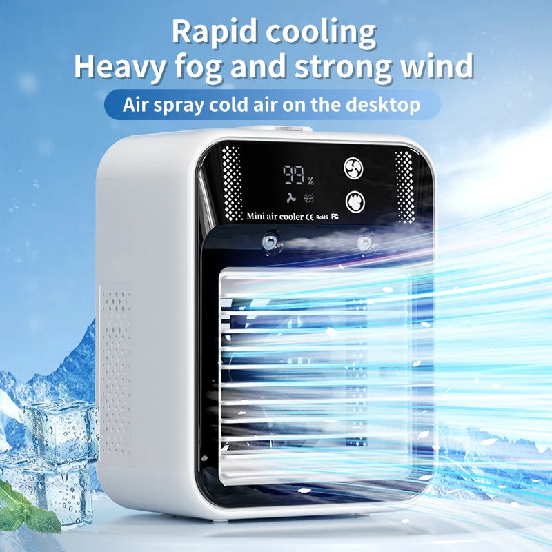 Portable Mini Air Conditioner – Fast Cooling Ultrasonic Nano Mist LCD Display Rechargeable Outdoor Cooler