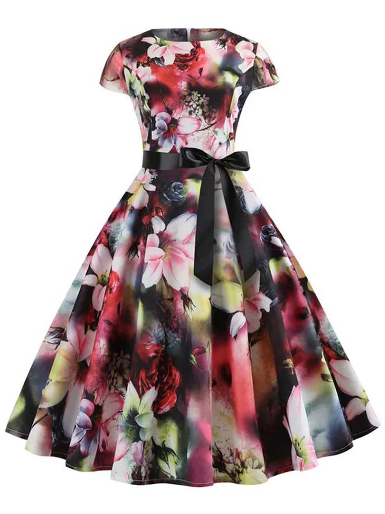 50s 60s Retro Music Note Print Swing Vintage Dress — Casual Party Rockabilly Dress