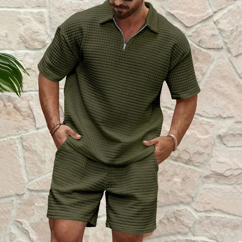 Men's Plaid Short Sleeve Shirt & Shorts Sport Suit – Lapel Summer 2-Piece Outdoor Set