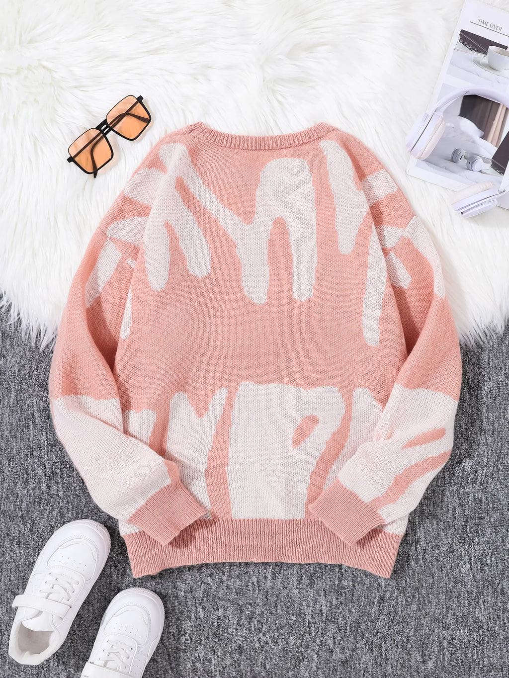 Men's Jacquard Contrast Color Pullover Sweater — Textured Knitwear