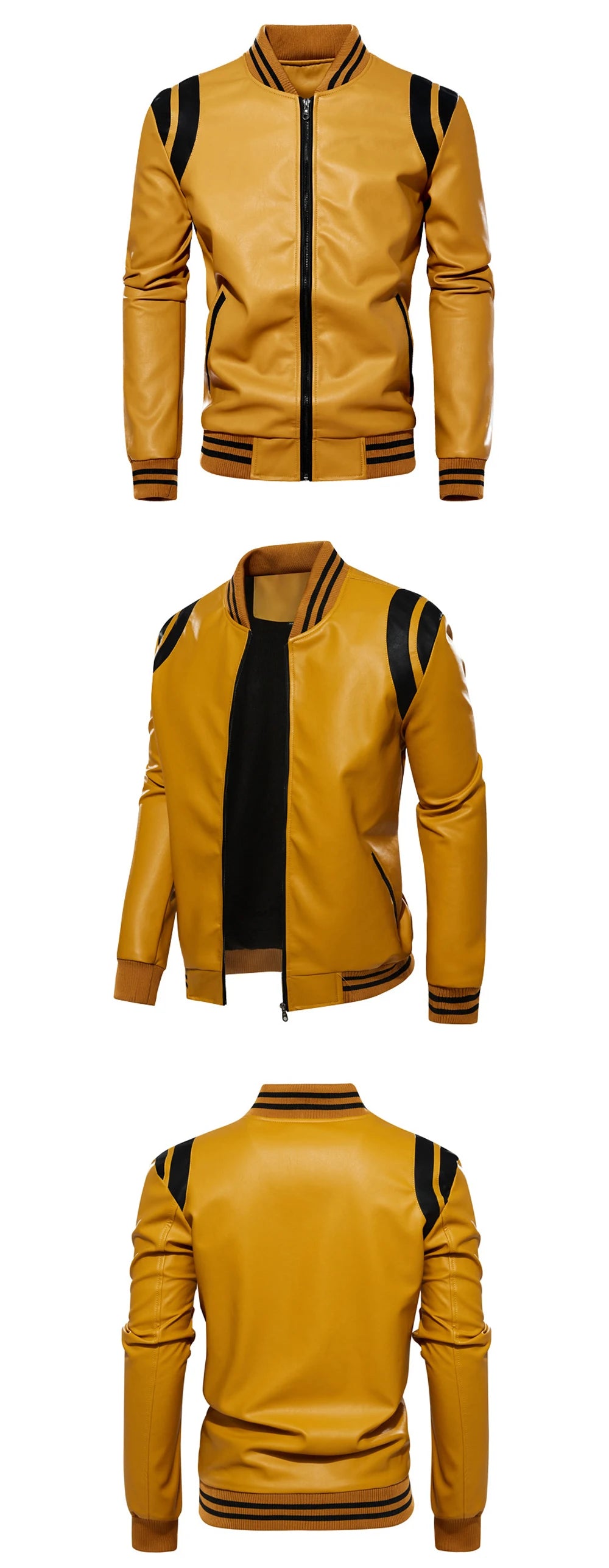 Men's Patchwork Faux Leather Jacket – Cotton Lined
