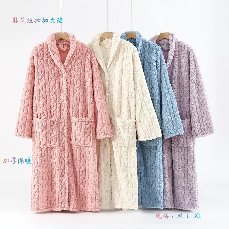 Women's Warm Flannel Bathrobe | Soft Long-Sleeve Fleece Dressing Gown