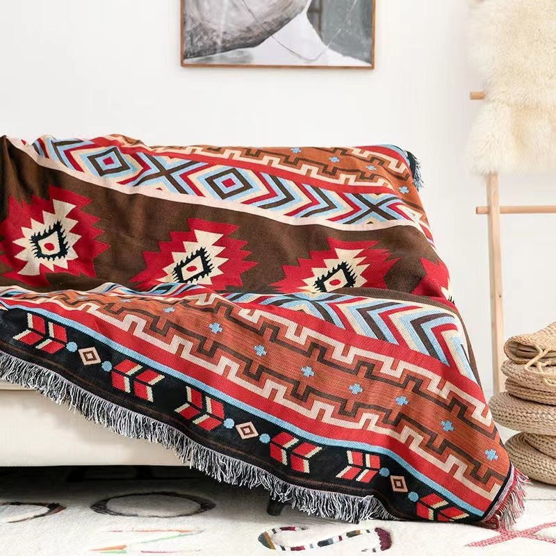 Boho Plaid Tassel Throw Blanket – Decorative Sofa & Bed Cover, Outdoor Camping & Picnic