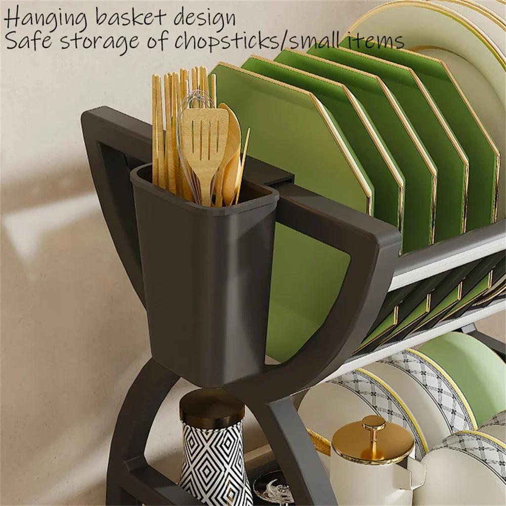 Stainless Steel Kitchen Drain Bowl & Dish Storage Rack — Chopstick & Utensil Organizer