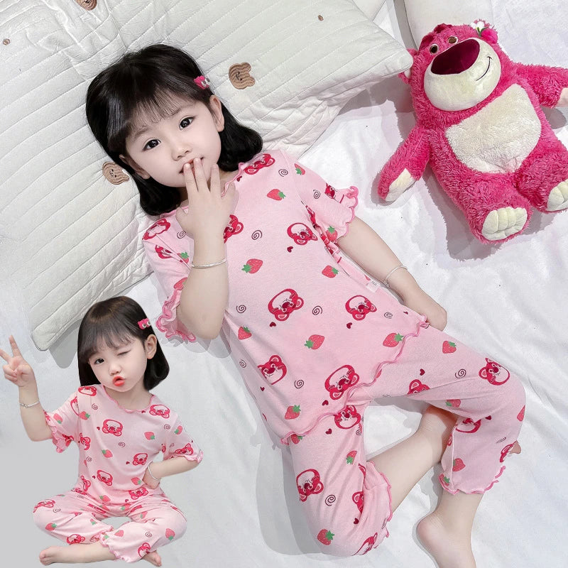 Baby Cotton Sleeveless Summer Pajamas Set | Toddler Cartoon Nightwear Kids Homewear