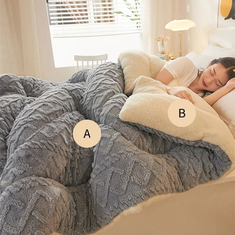 Thick Plush Bed Blanket – Faux Lamb Fleece Winter Comfort