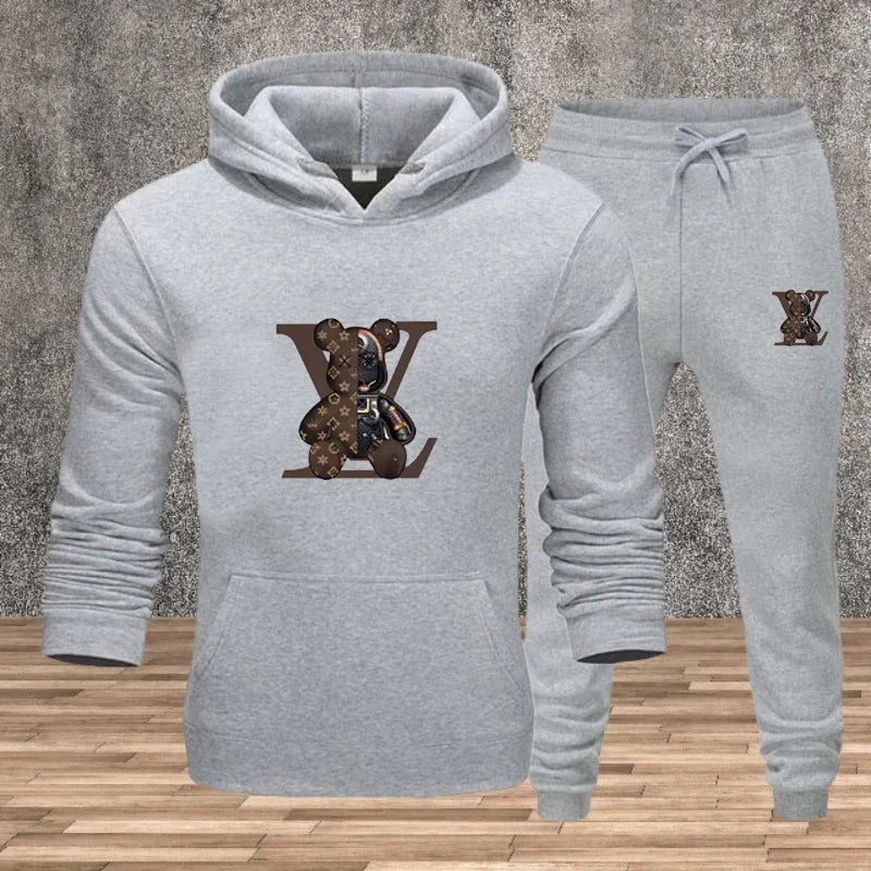 Men's Printed Hoodie Sweatshirt Set – 2-Piece Fleece Jogging Tracksuit
