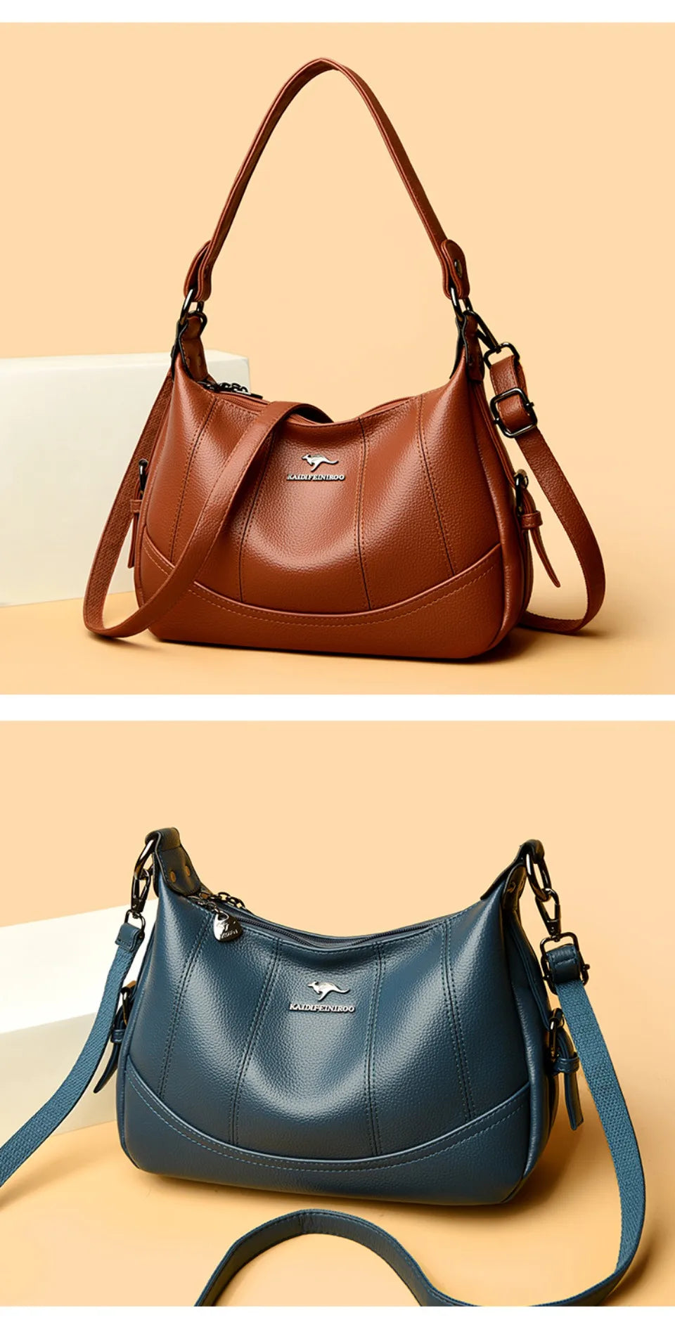 VANDERWAH Genuine Leather Two-Layer Flap Shoulder Bag – Luxury Crossbody Messenger Handbag for Women
