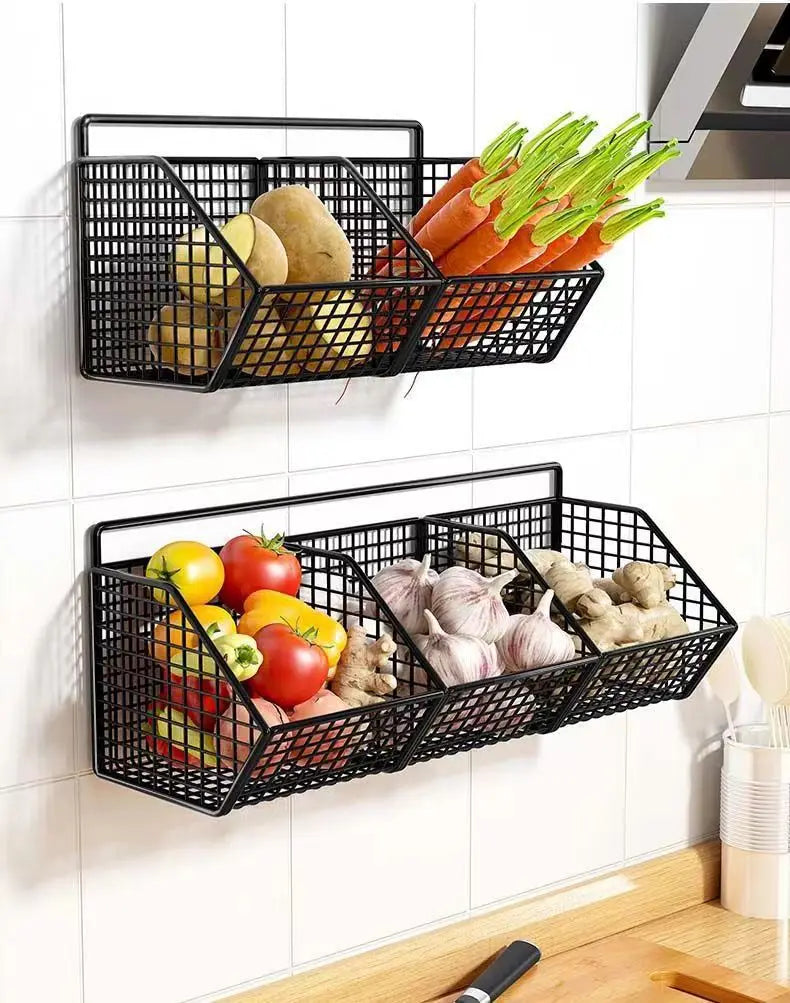 Wall-Mounted Kitchen Storage Rack — Vegetables, Fruits, Spice & Condiment Organizer Shelf
