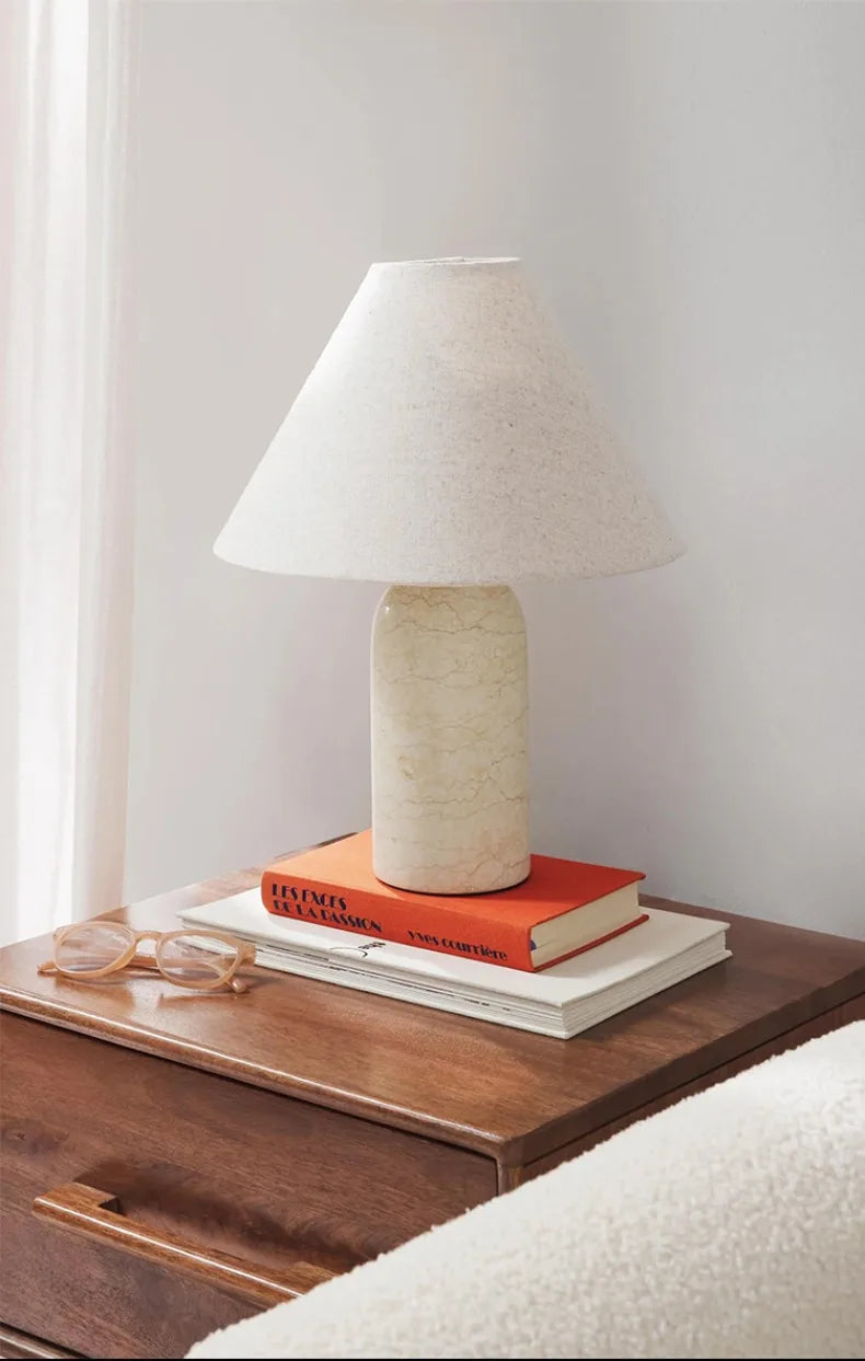 Marble Base Lamp – Tapered Fabric Shade