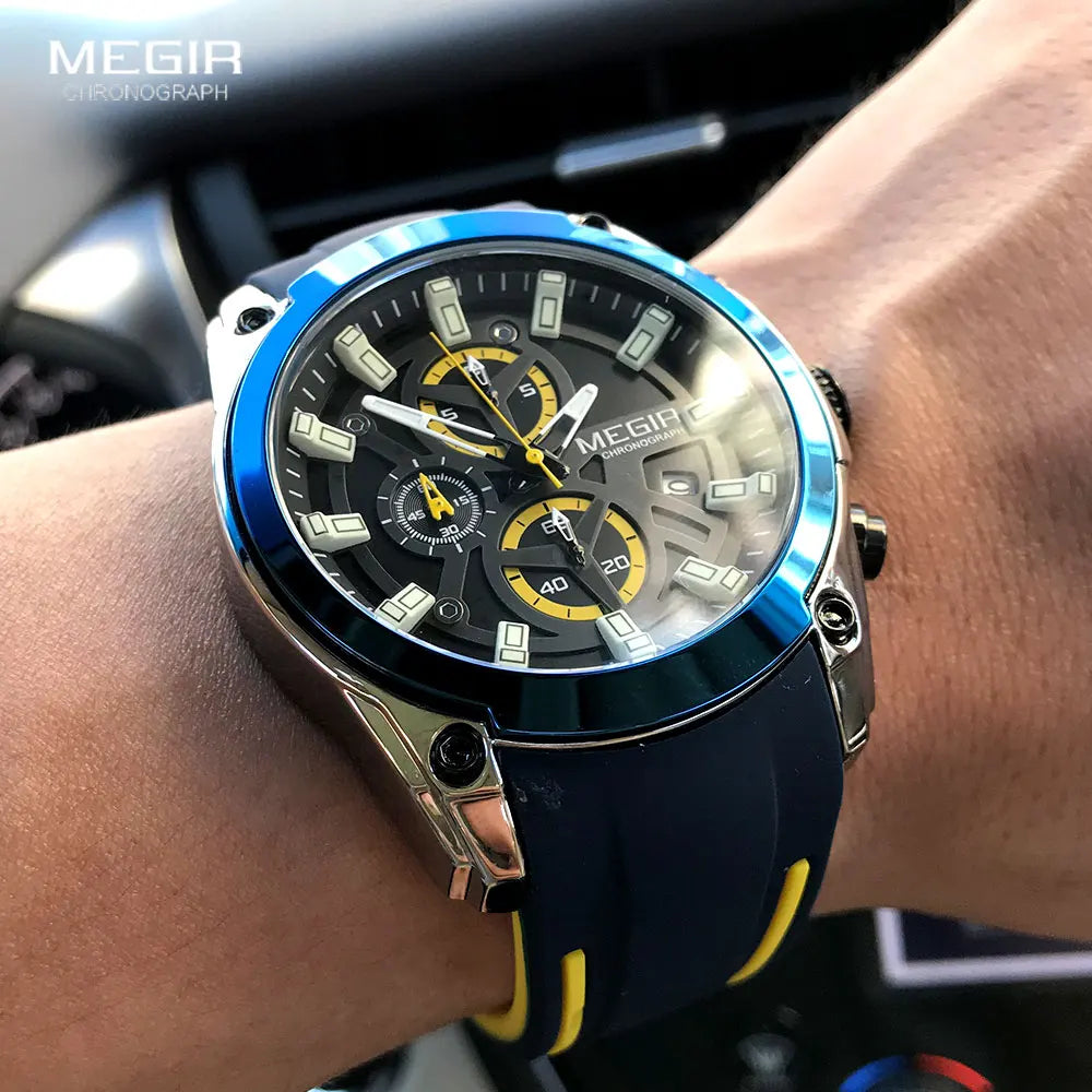 MEGIR Men's Military Sport Watch | Waterproof Luminous Blue Silicone Strap Luxury Wristwatch