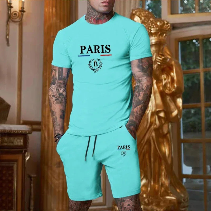 Men's Short Sleeve T-Shirt & Split Shorts Set – Fashion Jogging Casual Sport 2-Piece
