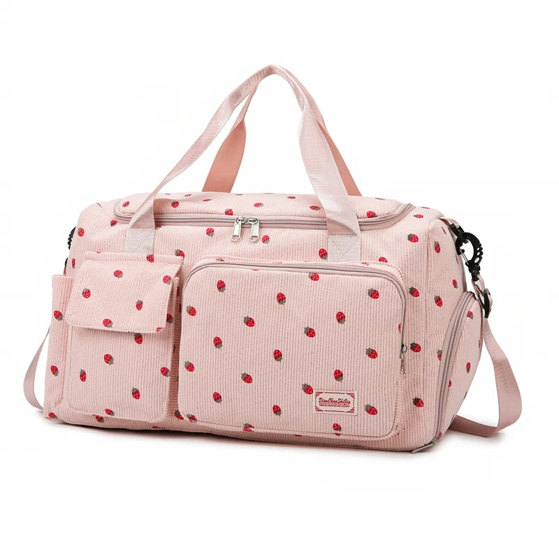 Corduroy Large Capacity Travel Duffle Tote Bag — Sports Fitness Carry-On Bag for Women