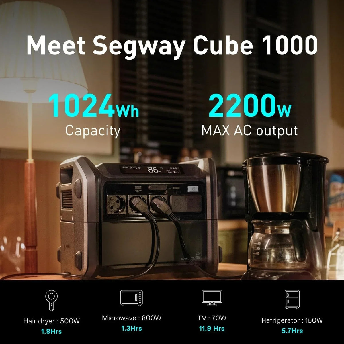 Cube 1000 Power Station, 2200W & 1024Wh LiFePO4