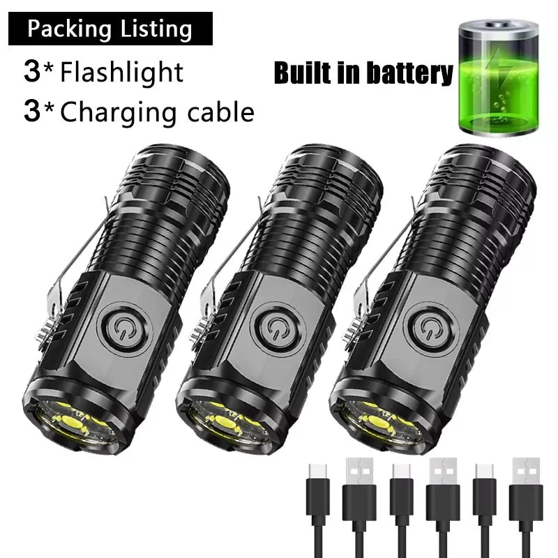 High Power LED Flashlight – Built-In Rechargeable Battery, Pen Clip Torch for Camping & Emergency Use