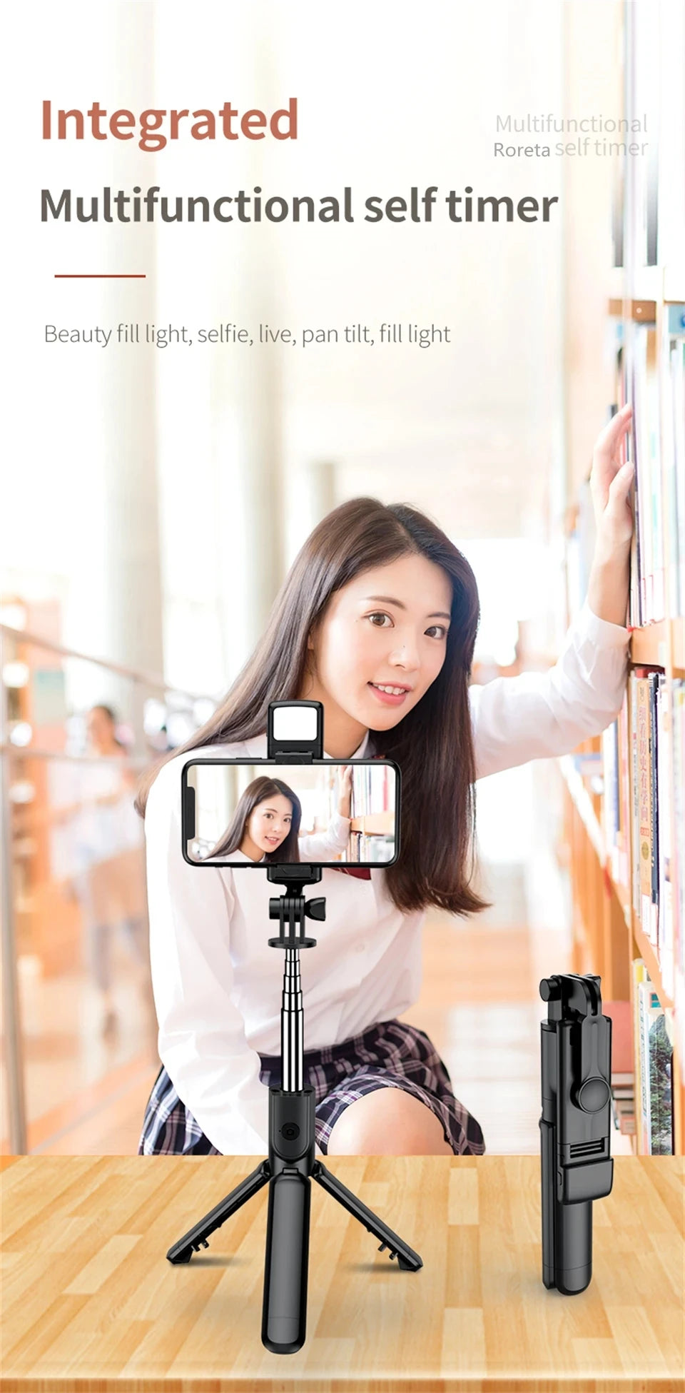 Smartphone Tripod Selfie Stick with Bluetooth Remote