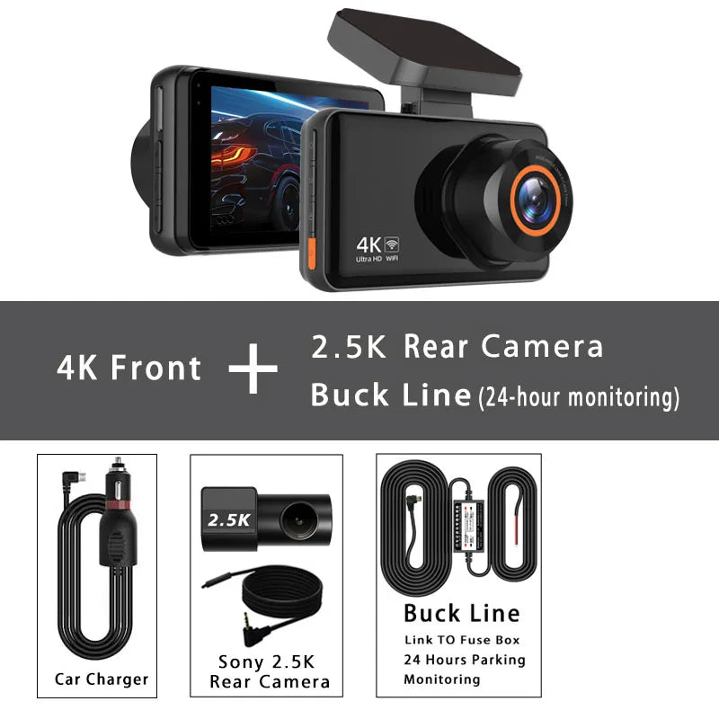UHD 4K+2.5K Dual Lens Dash Cam – WiFi, GPS, WDR Night Vision, Mini Car DVR Black Box
