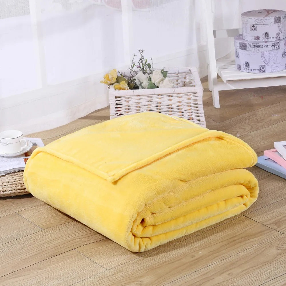 Coral Fleece Flannel Blanket – Solid Blue & Pink Soft Warm Bedspread & Sofa Cover