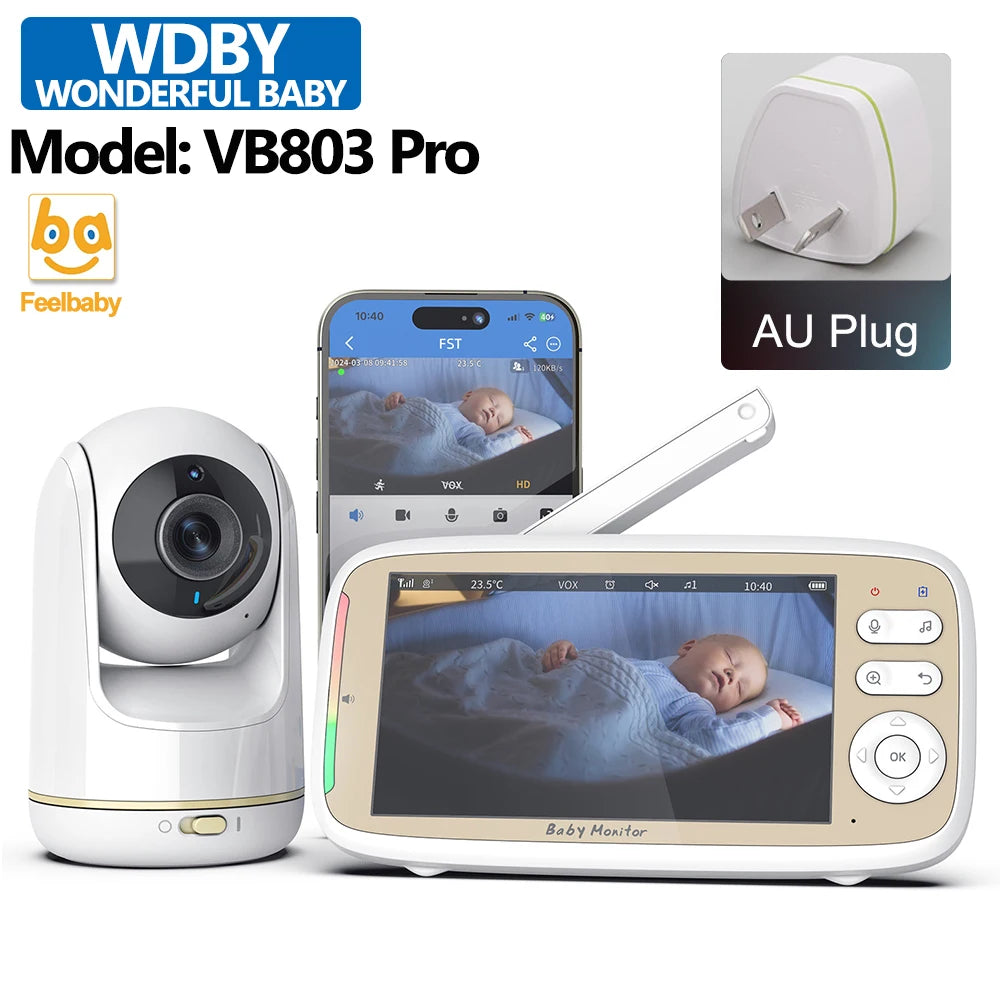 5" WiFi Baby Monitor – PTZ 355°, 3x Zoom, Night Vision, 2-Way Audio, App + Monitor, 22H Battery