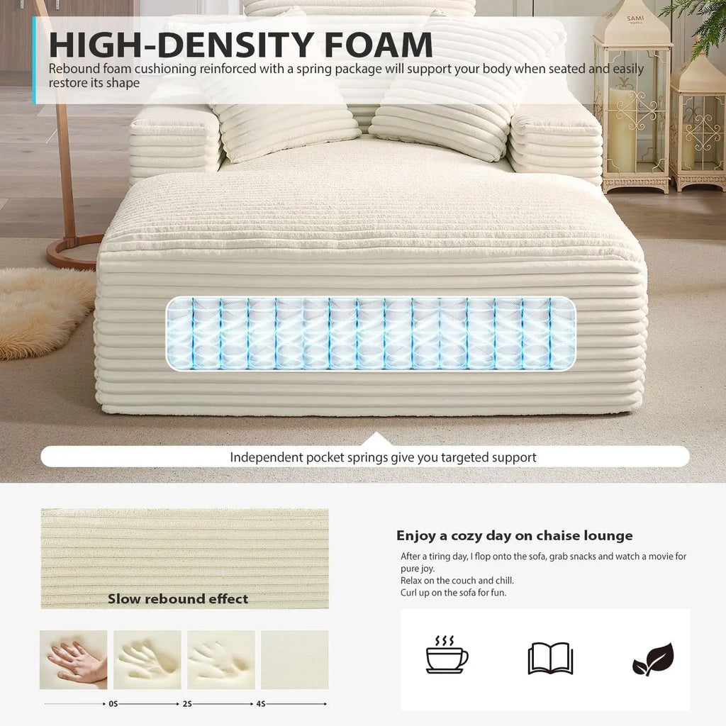 50-Inch Beige Corduroy Sleeper Chaise Lounge
