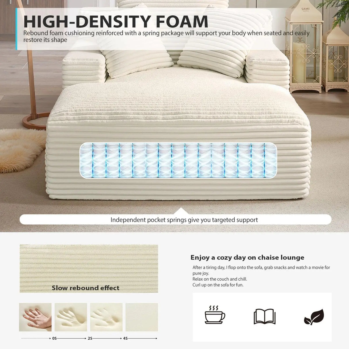 50-Inch Beige Corduroy Sleeper Chaise Lounge