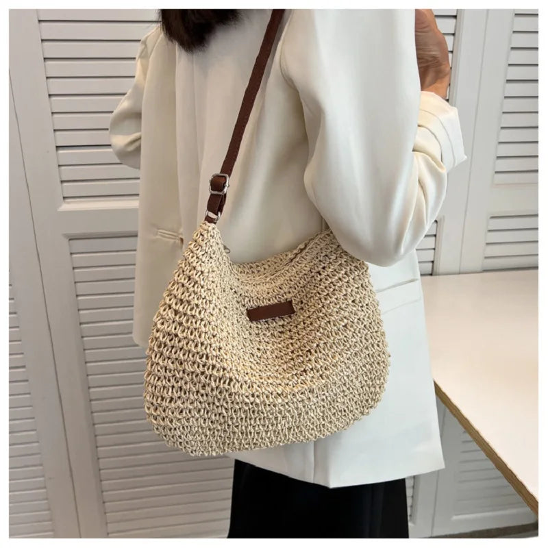 Woven Straw Crossbody Bag – Boho Beach Shoulder Bag for Women
