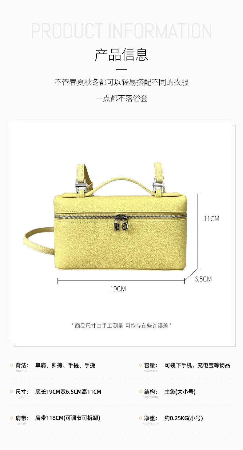Genuine Leather Lychee Pattern Crossbody Bag – Shoulder Lunch Box Makeup Handbag for Women